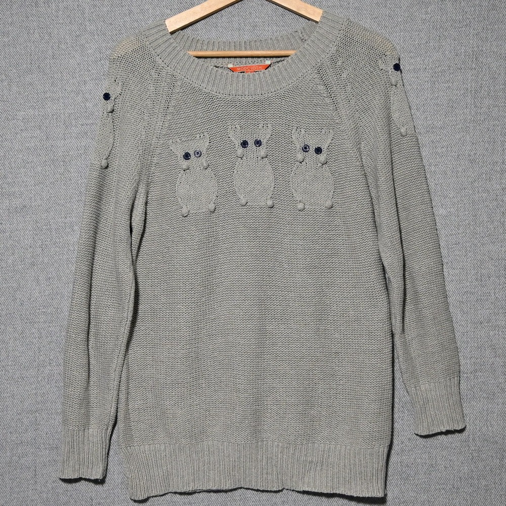 ModCloth Sweater Womens Owl Intarsia Popcorn Knit S Grey